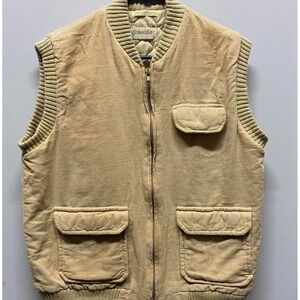 Vintage St Johns Bay Corduroy Vest Mens LARGE 90s Beige Pockets Quilted Gilet